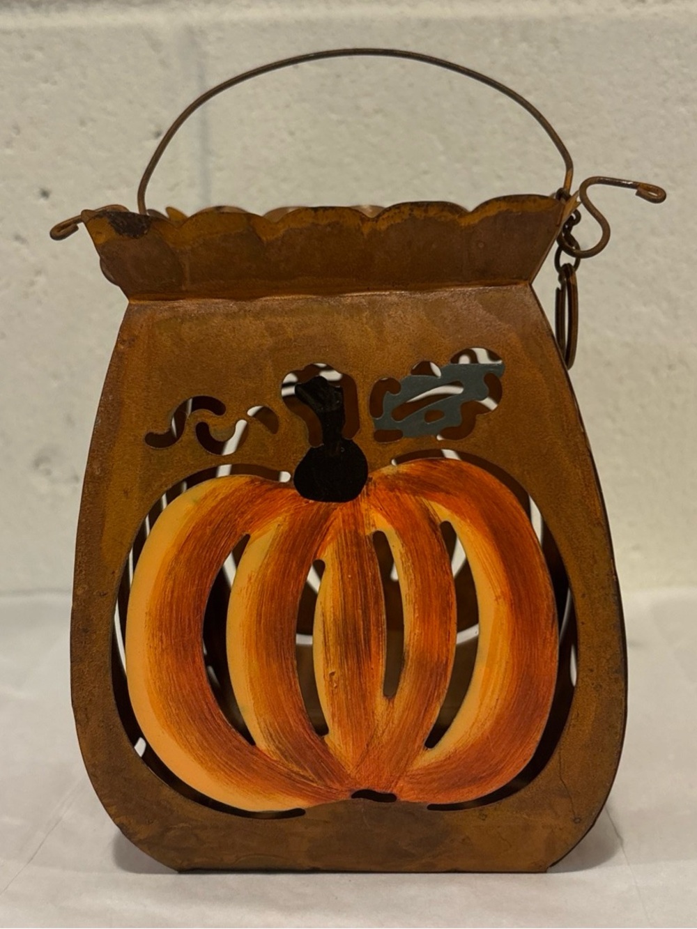Vintage Tin Metal Fall Halloween Tea Light Candle Holder Rustic Primitive